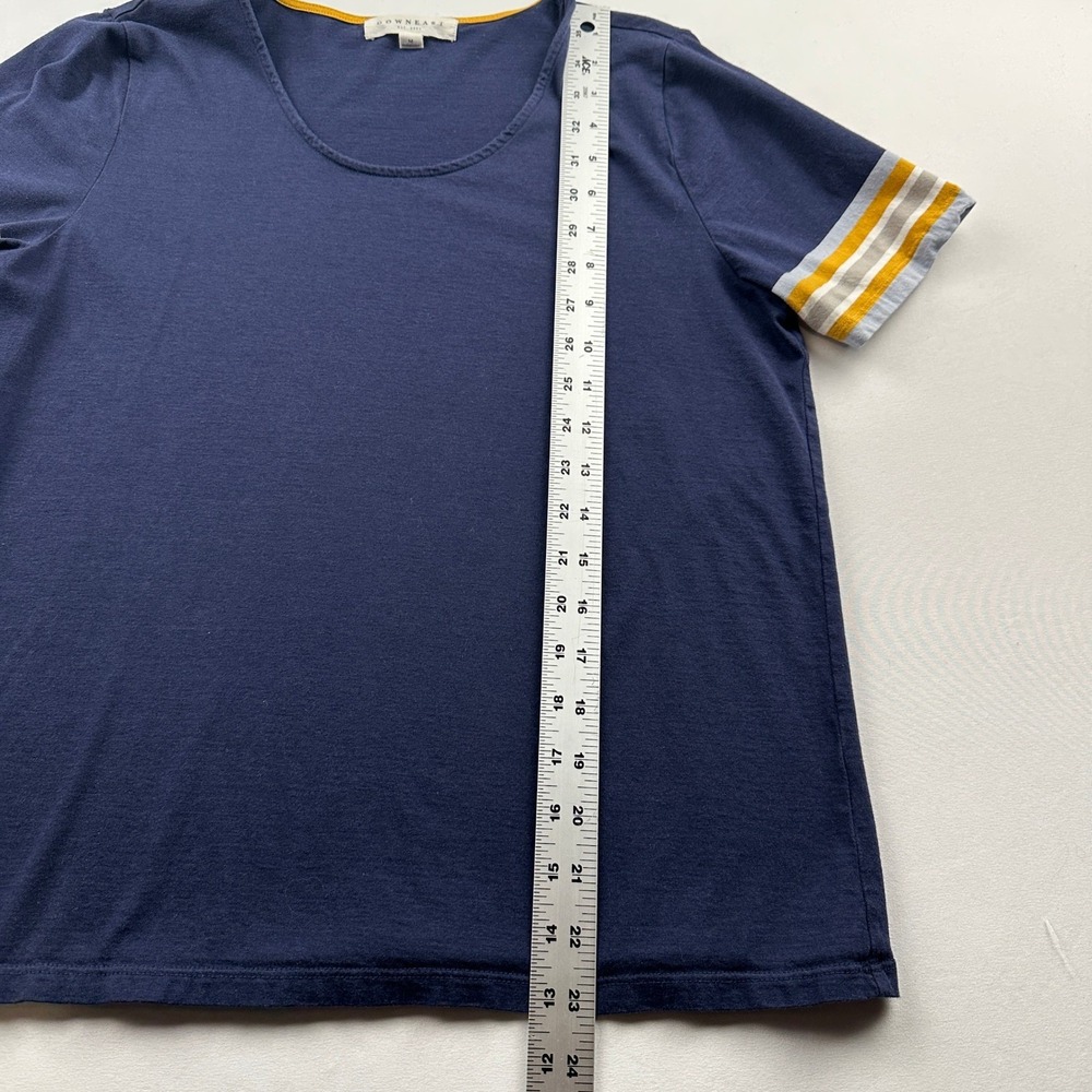 DownEast Blue & Yellow Collegiate Scoopneck Tee Sz Medium Striped Cuffs Preppy - Picture 4 of 6